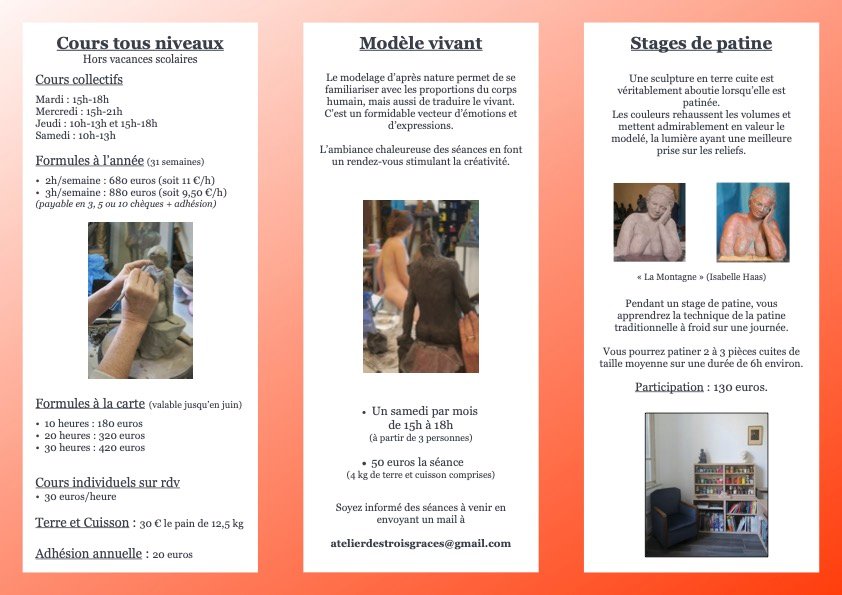 Plaquette d'activités de l'Atelier des trois Grâces 2026-27 verso